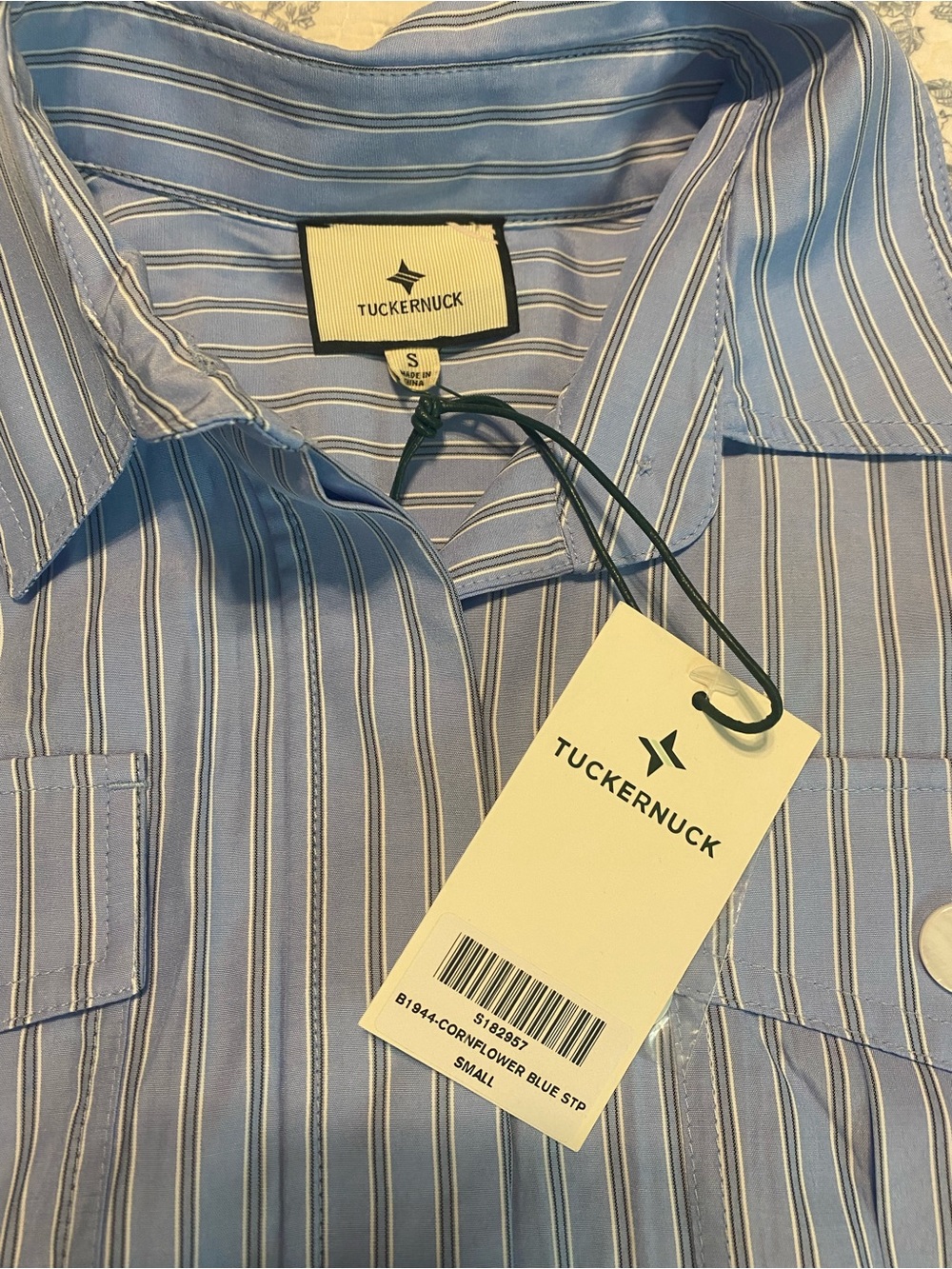 Tuckernuck Ava Jacket and Matching Evelyn Skirt Cornflower Blue Striped Size S - Picture 2 of 12